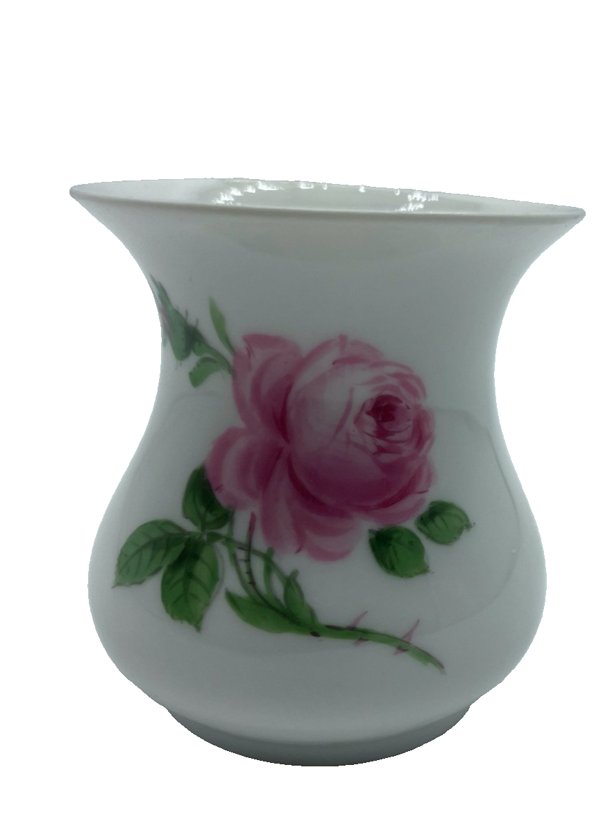 Vintage kl. Meissen Porzellan Vase Wildrose rote Rose Dekor H 6,3 cm  1A Zustand8