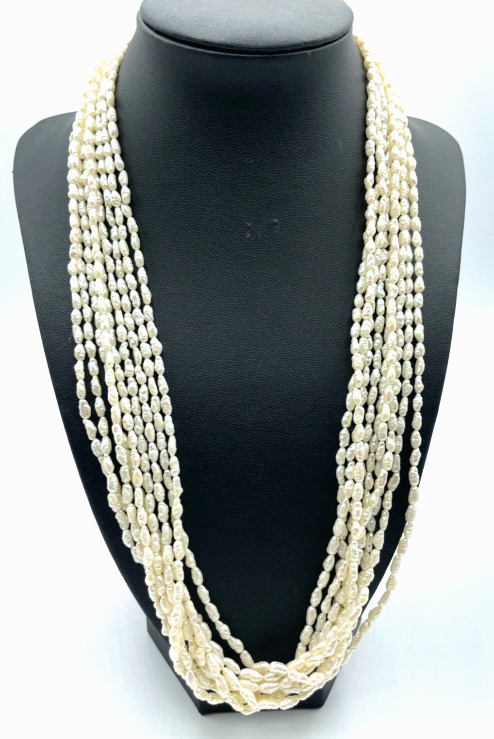 Vintage echte 58 cm Biwa Perlen Kette Perlenkette Reiskorn 9 Stränge Collier0