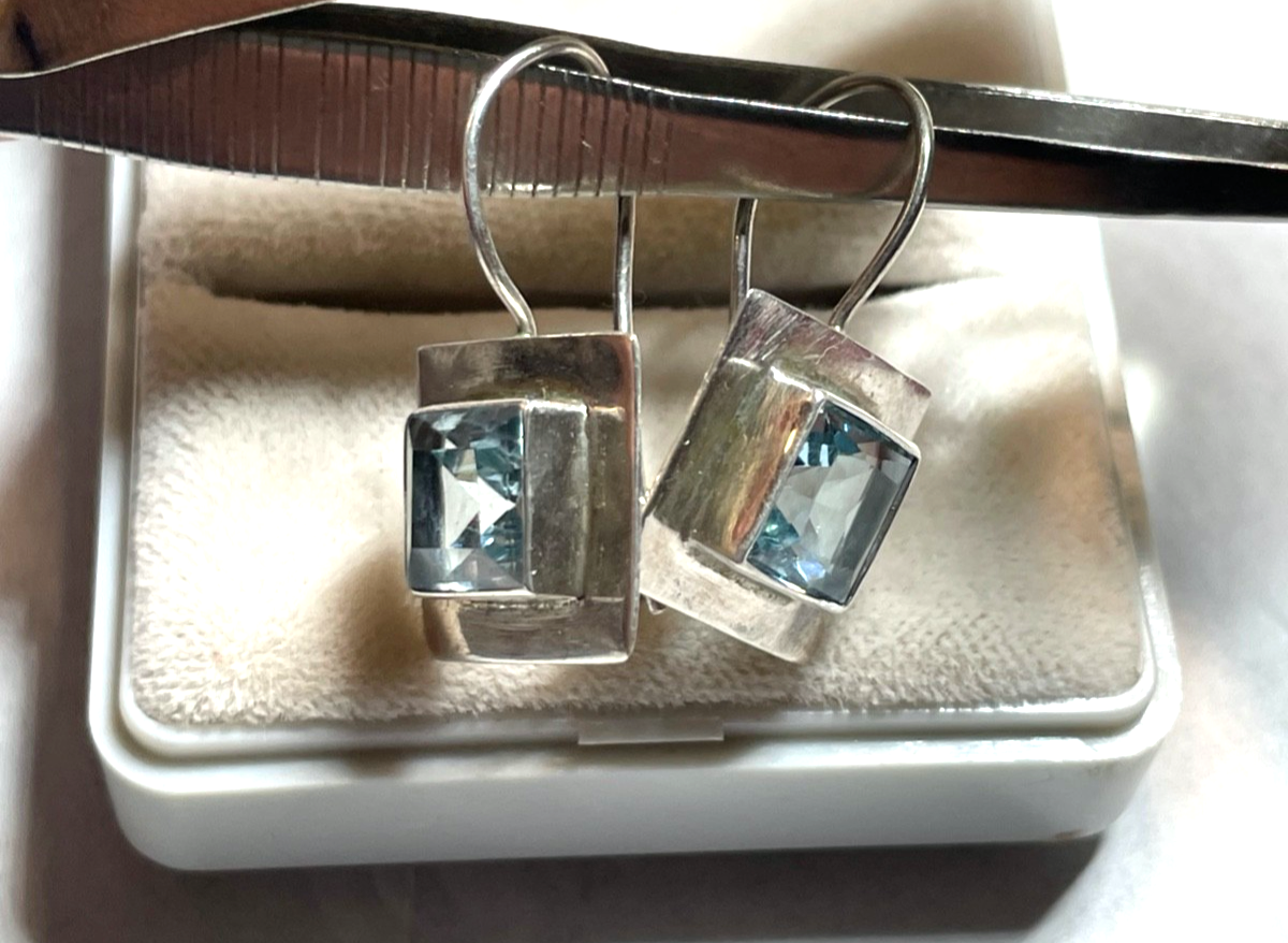 Moderne 925 Silber Ohrringe Ohrhänger mit echtem Blautopas L 25 B 12 mm gepflegt3