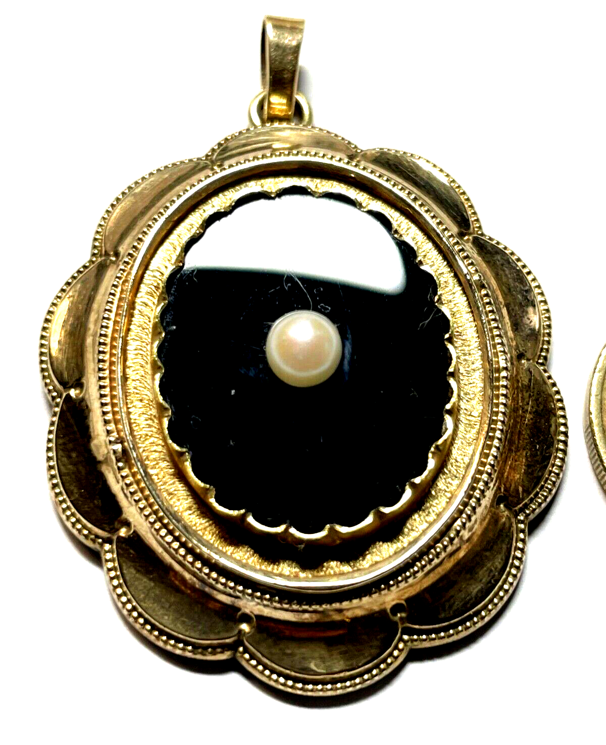 Stattlicher Biedermeier Anhänger Schaumgold L 53 mm B 39 mm echte Perle rar12