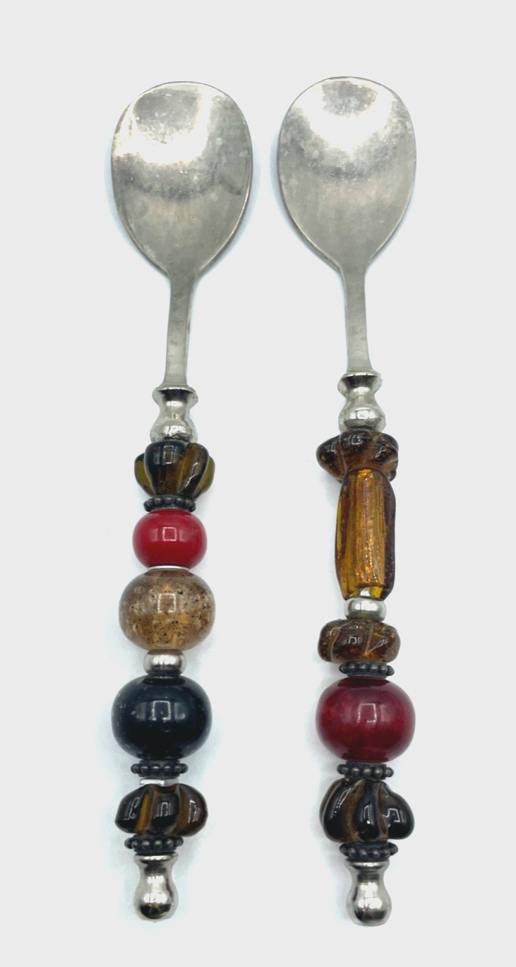 Dekoratives Salatbesteck vintage original 70er J versilbert Glas Kunststoff Mix0