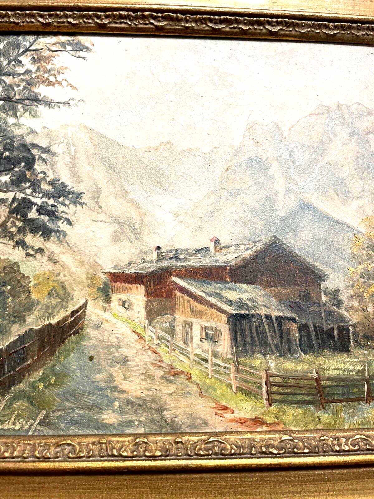 Ölgemälde Franz Krippendorf 1907-1982 alpenländische Kate vor Gebirge Landschaft5