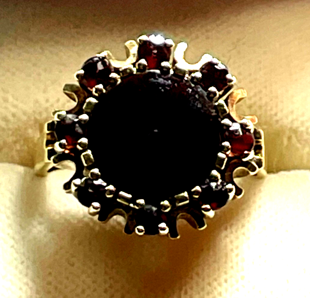 Edler 333 Gold 8 K Ring 9 x Granat Ø 17,2 mm RG 54 solide Handarbeit Juwelier13
