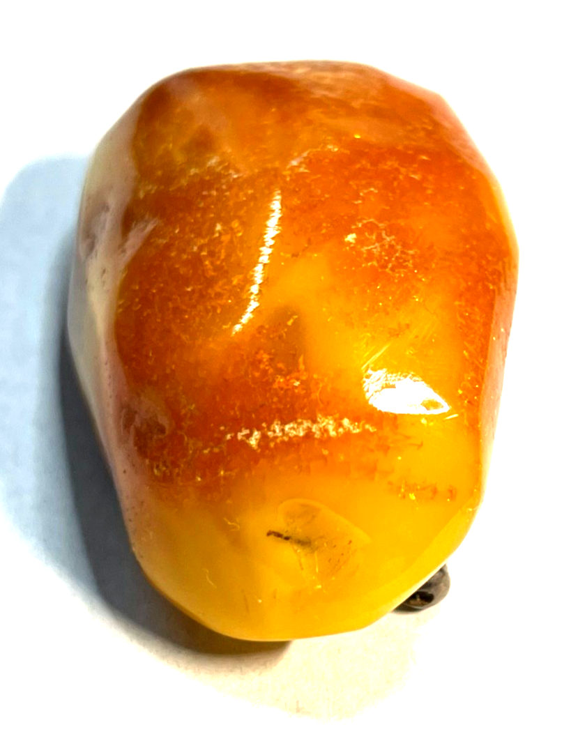 Antik Natur Bernstein Findling als Brosche Butterscotch Juwelierpunze Silber 9256