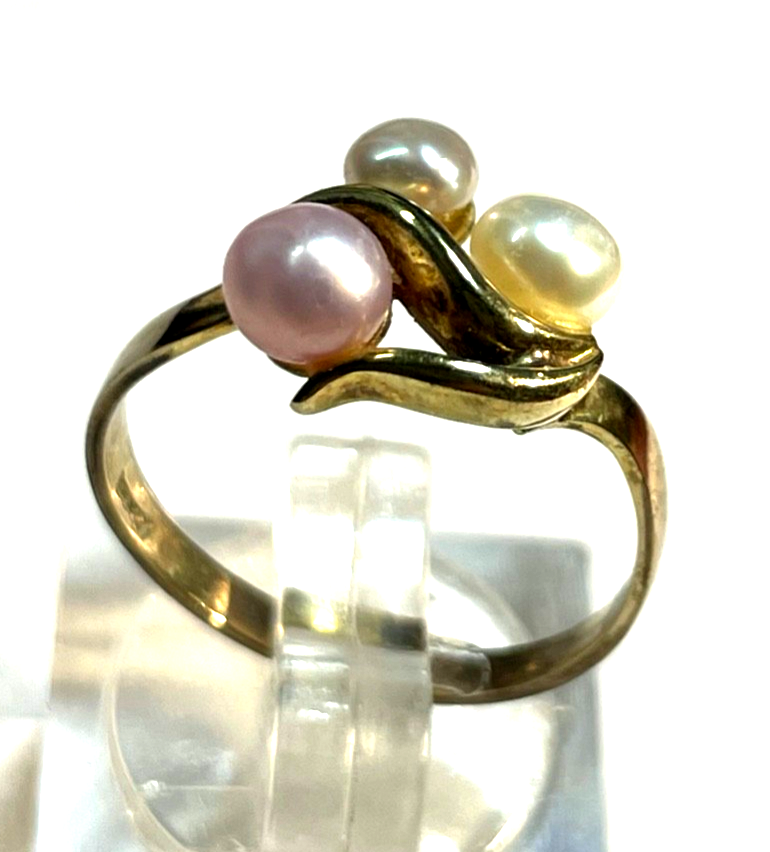 Solider 333 Gold 8 K Ring mit 3 SWZ Perlen modern Ø 17 mm RG 54 Juwelier gepfl.3