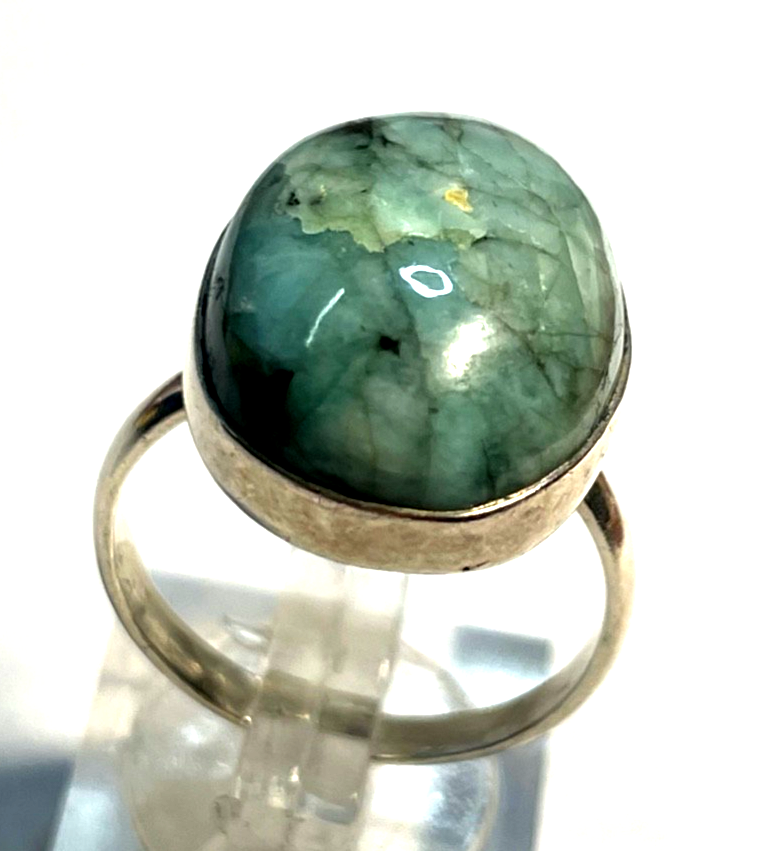 Solider 925 Silber Ring Amazonit Cabochon Besatz Handarbeit Ø 19 mm RG 60 gepfl.3