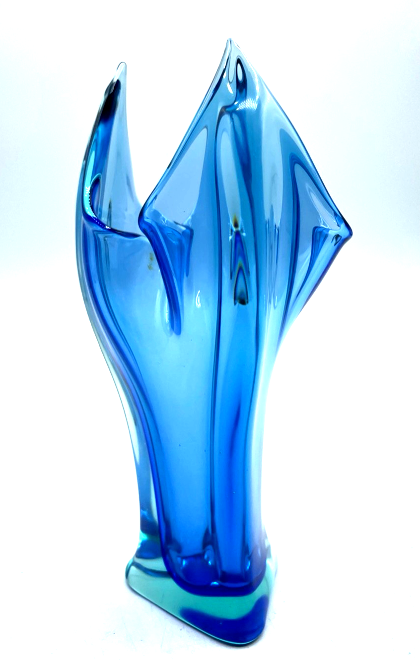 original mid century Murano Glaskunst Sommerso Flavio Poli Vase Blau + Grün3
