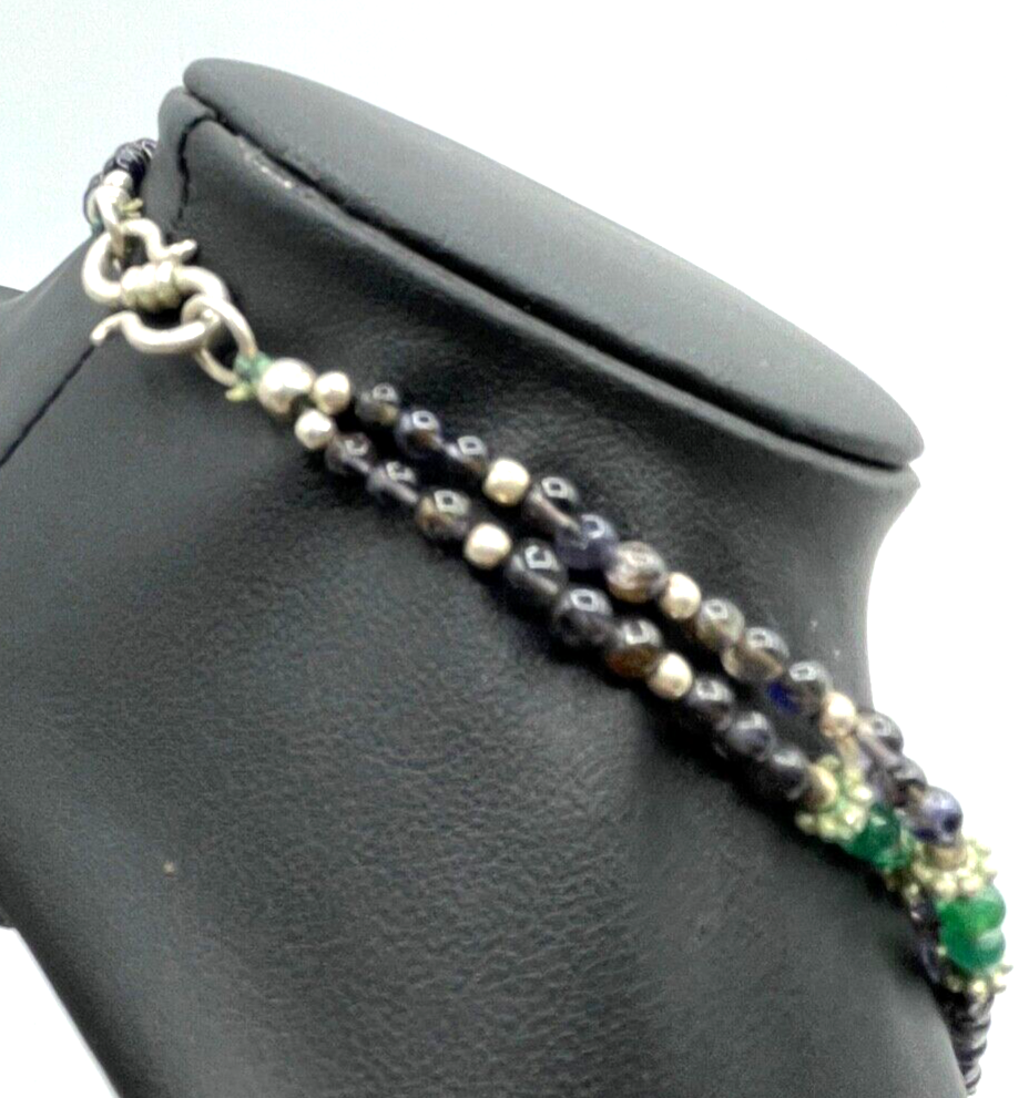 Aparte Ethno Edelstein Mix Kette Collier 2 reihig 925 Silber L 47 cm ungetragen7