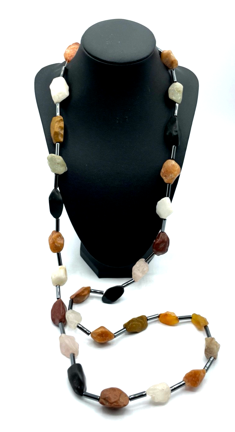Stattliche 114 cm lange Edelstein Mix Endlos Kette Achat Hämatit Rosenquarz etc.0