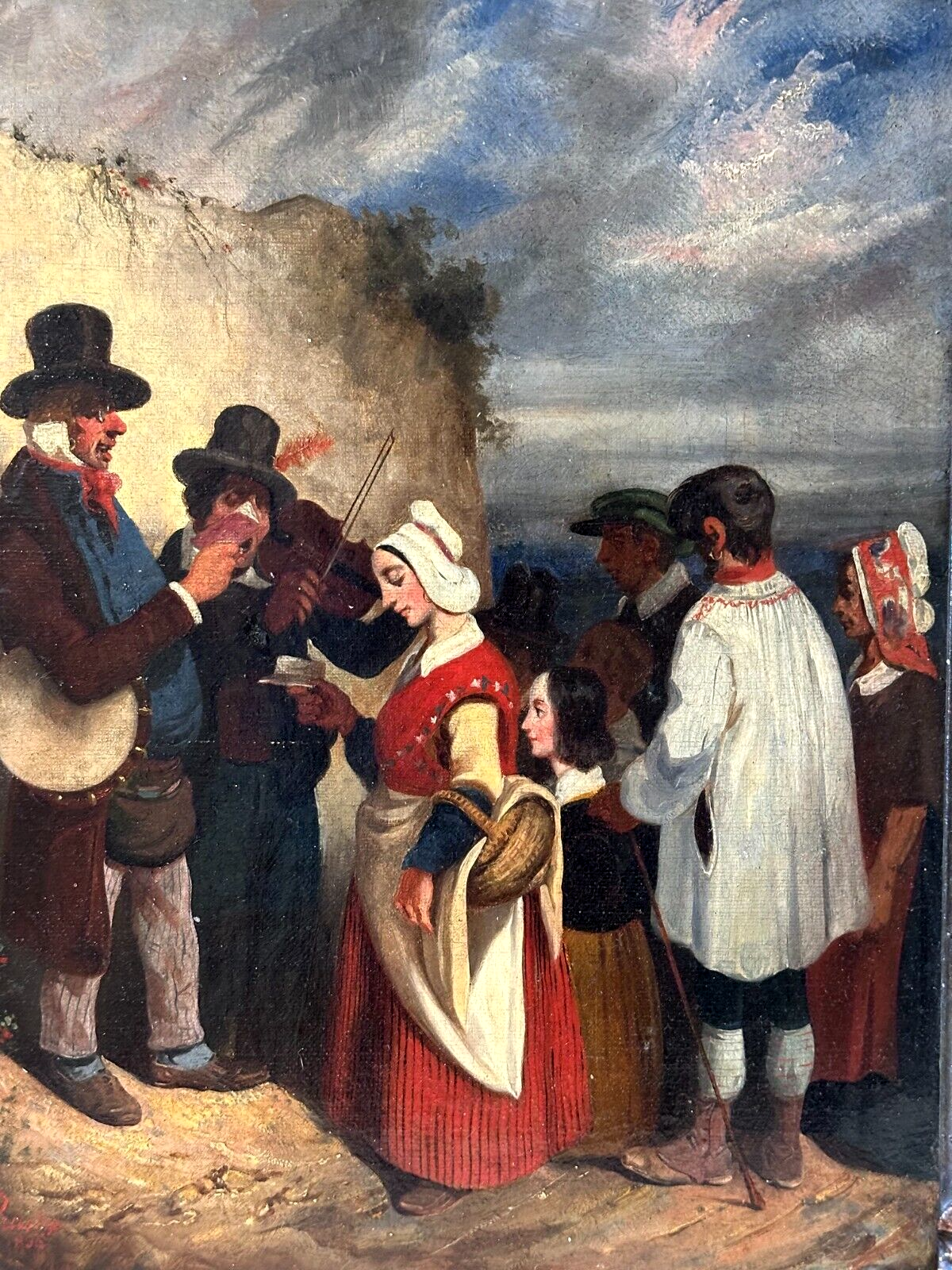 Öl auf Leinwand - Clement Pruche 1811–1890 - Straßenmusiker 1836 - signiert1