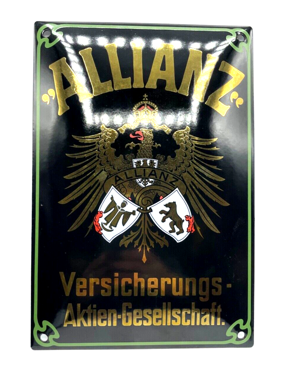 Attraktives Allianz Emailschild gewölbt Jugendstil Dekor 25 x 17 cm1