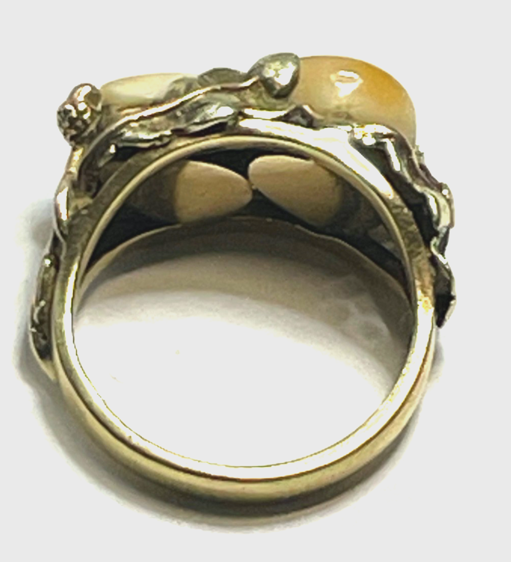 585 Gold 14 K antik Ring mit 2 x Grandel  RG 49 Ø 15,6 mm sehr apart  + gepflegt8