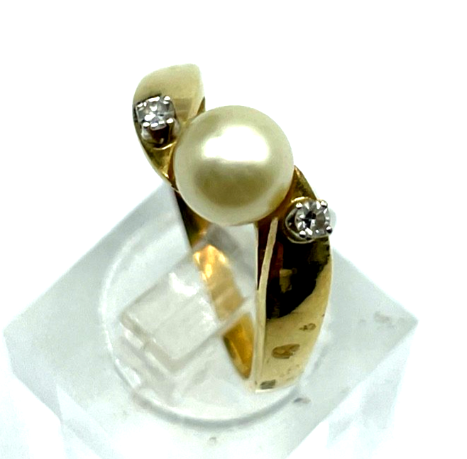 Klassiker 750 Gold 18 K Ring 17,5 mm RG 55 Akoya Perle 2 Brillanten 0,04 ct2