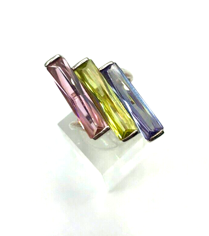 Sehr schöner großer Cocktailring 925 Silber Ring Pastell Farbsteine 18 mm RG 571