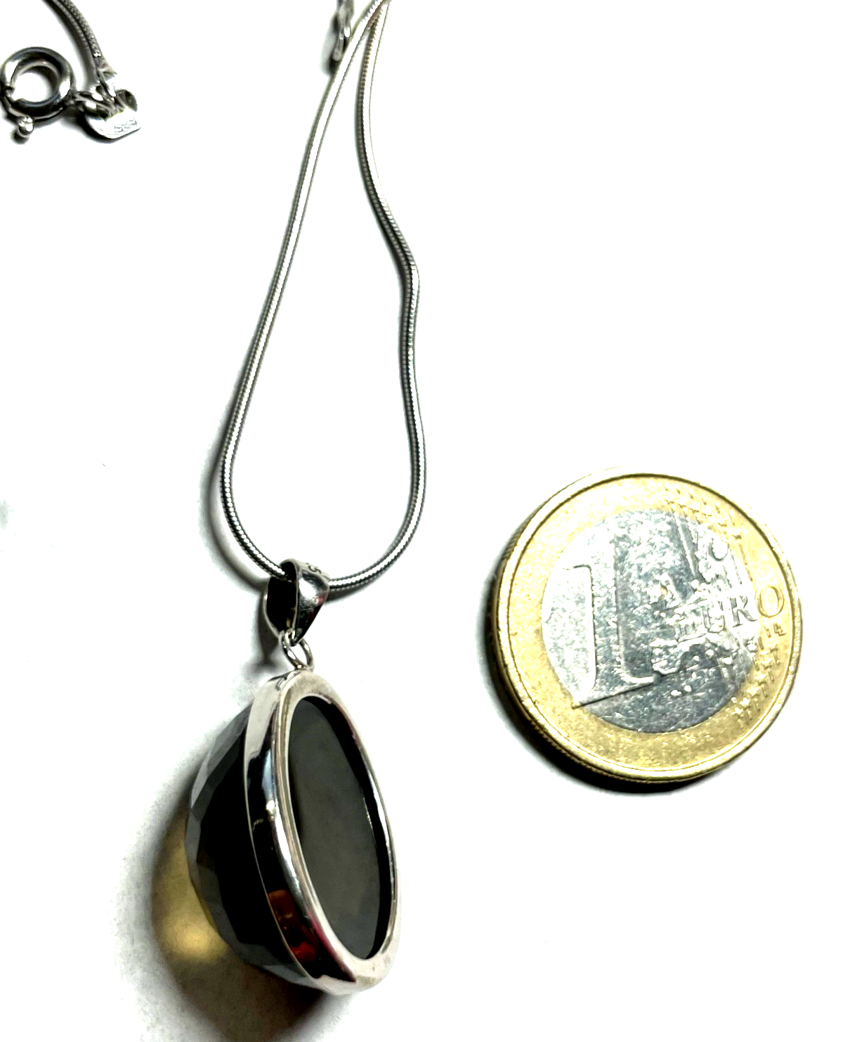 925 Sterling Schlangenkette mit facettiertem Rauchquarz Anhänger top gepfl.7