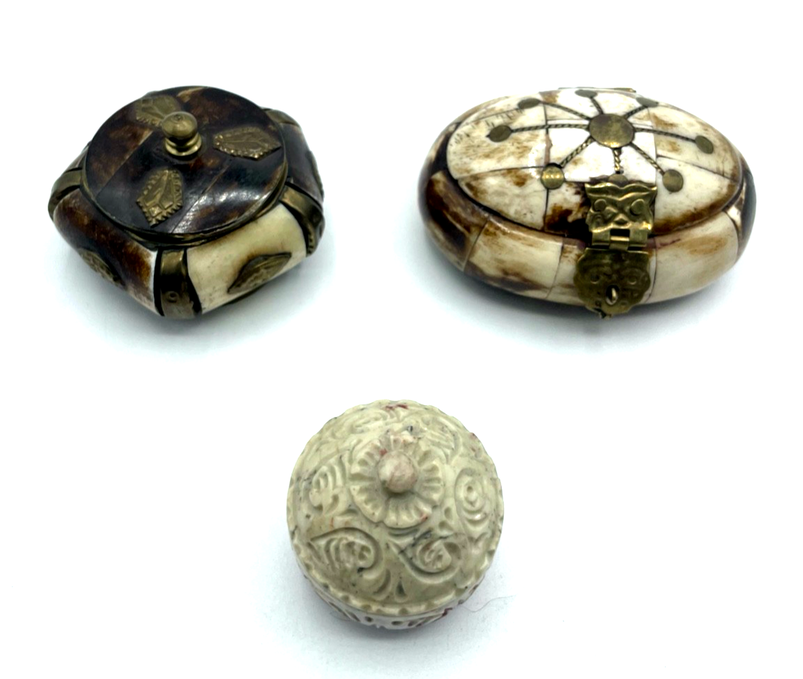 3 kl. Dosen Schatullen Schmuckdöschen Handarbeit Einlegearbeiten + Speckstein0