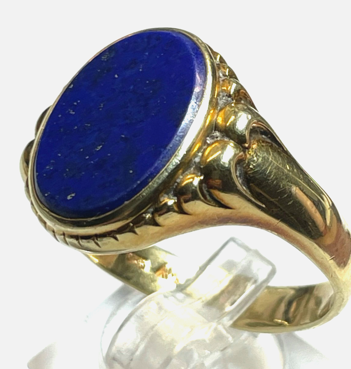 Antik 585 Gold 14 K Herrenring Ring Siegelring Lapislazuli Platte Ø 21 mm RG 661