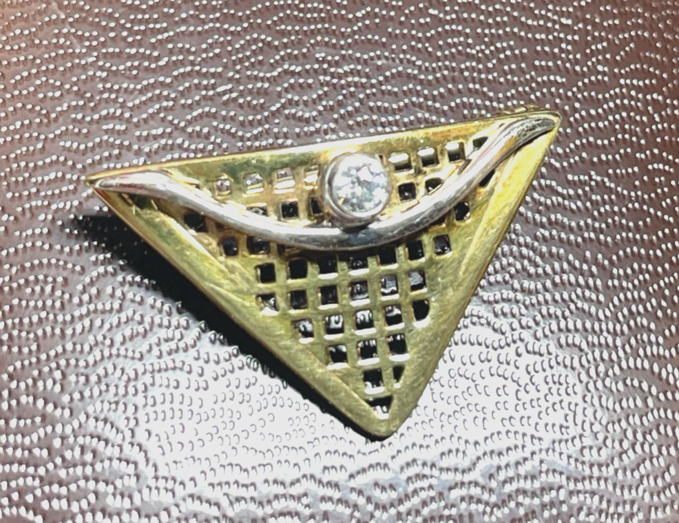 333 Gold 8 K bicolor Brosche Anstecknadel mit Weißtopas Juwelier Handarbeit1