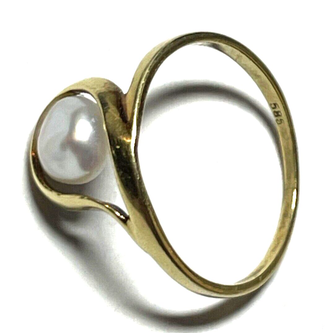 Solider 585 Gold 14 K Ring 16 mm RG 51 mit weißer Perle Juwelier gepflegt6