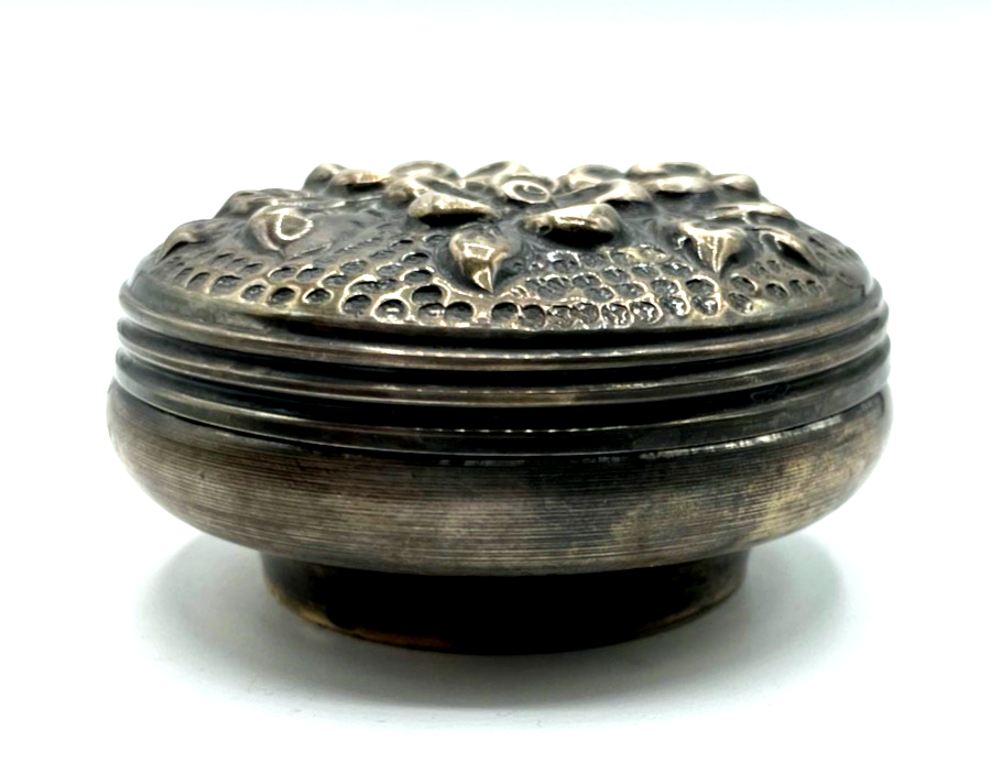 Antik 900 Silber Dose Deckeldose floral Dekor halbplastisch Ø ca. 75 mm 47,12 Gr2