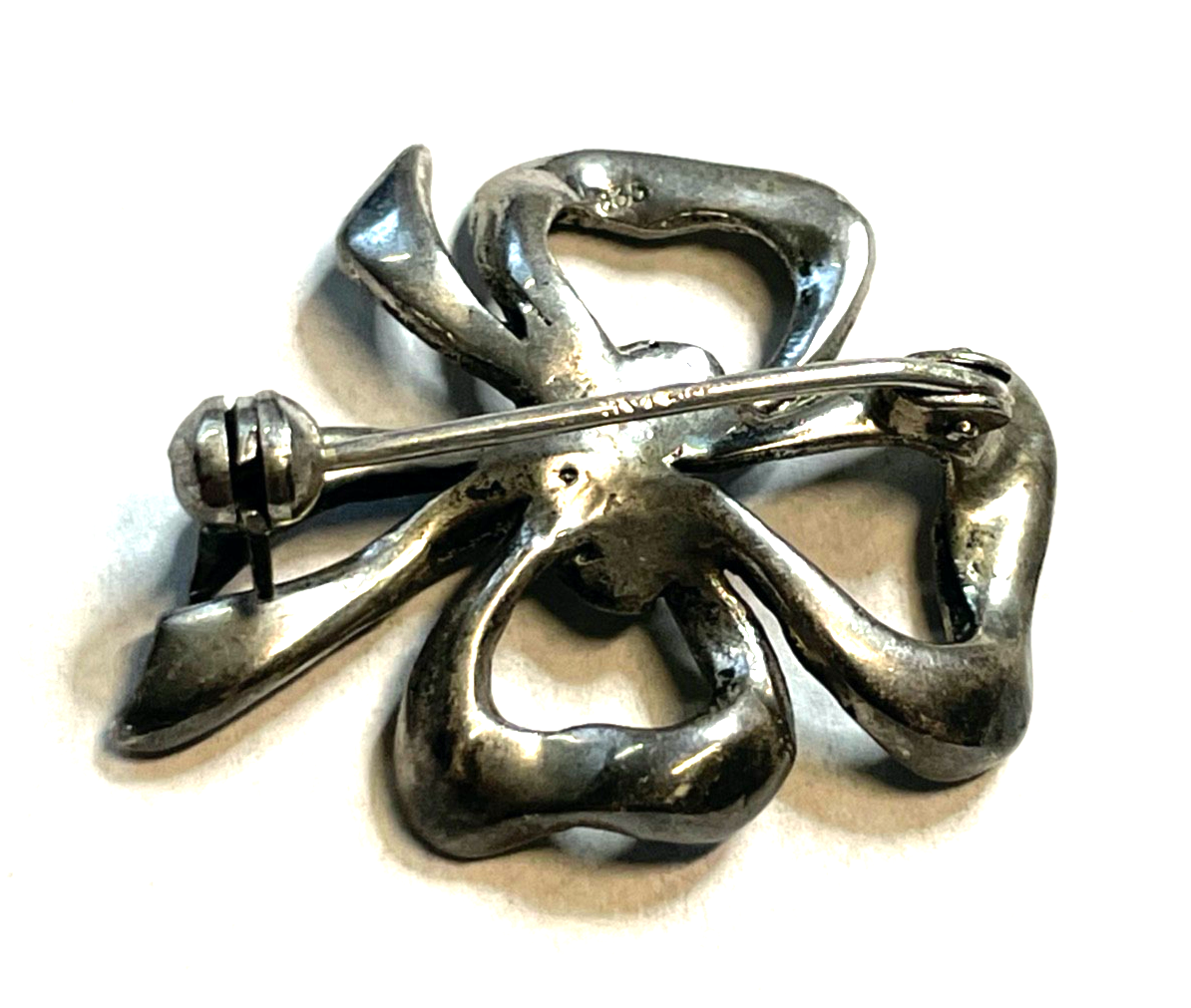 Antik 835 Silber Brosche Anstecknadel klassische Schleife Markasit Besatz orig.2