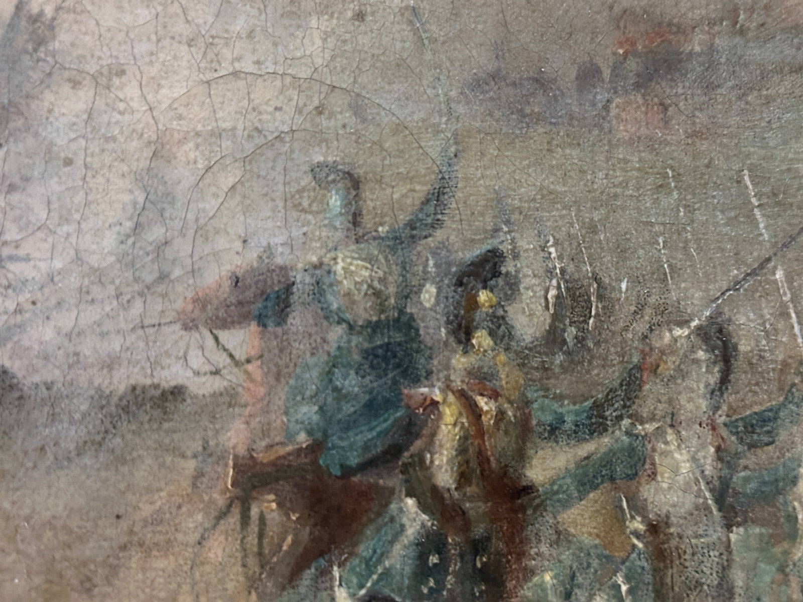 französische Schlachtenszene - Kavallerie & Zuaven, 19. Jh - Öl auf Leinwand8