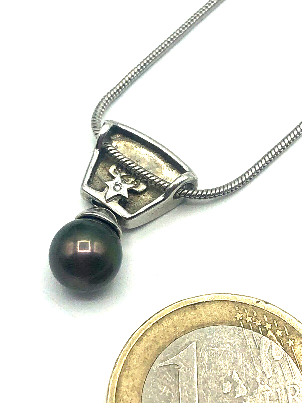 925 Sterling Silber Schlangenkette mit Anhänger mehrfarbige SWZ Perle + Diamant6