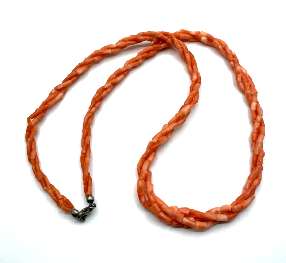 Natur Lachs Koralle 3er Strang gedreht mit 925 Silber Karabiner L 60 cm gepflegt4