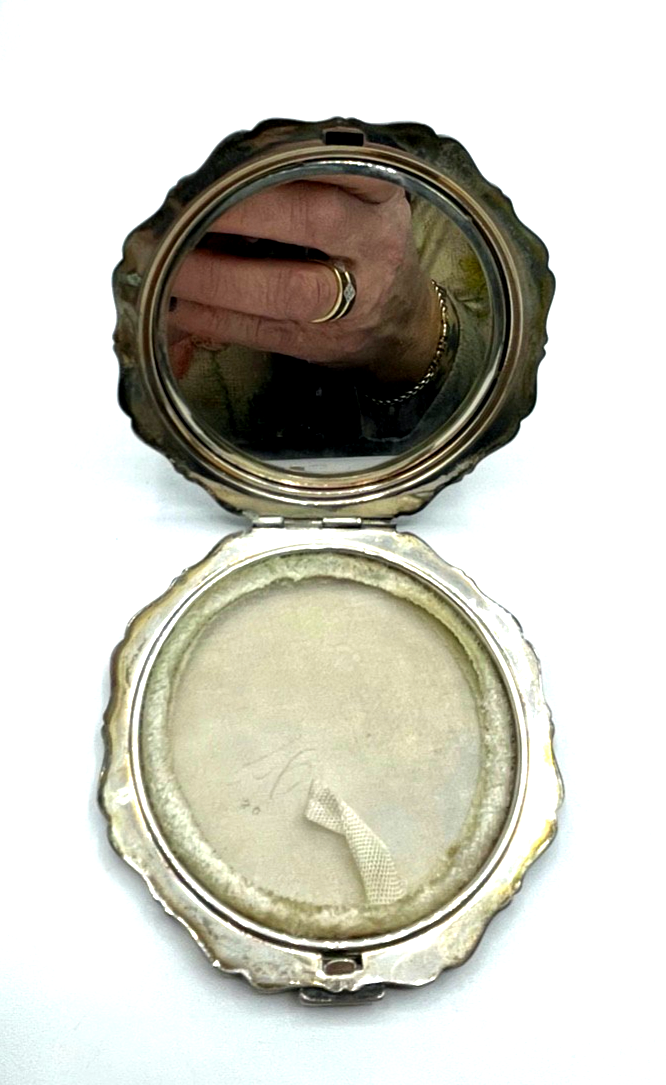 Antik 835 Silber Puderdose Puder Behälter Blumenbukett Dekor gepflegt2