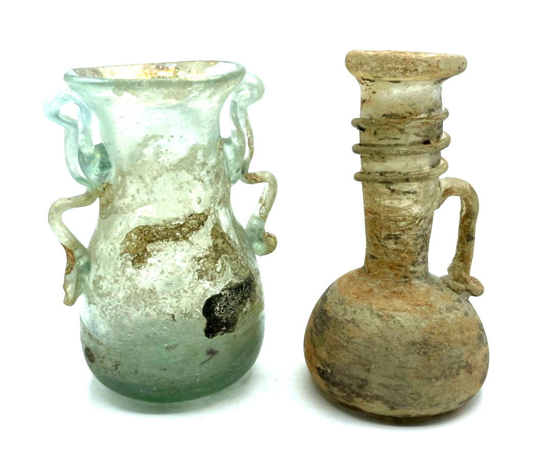 Vintage dekorative Museum Replik 2 kleine Glas Behälter nach römischem Vorbild2