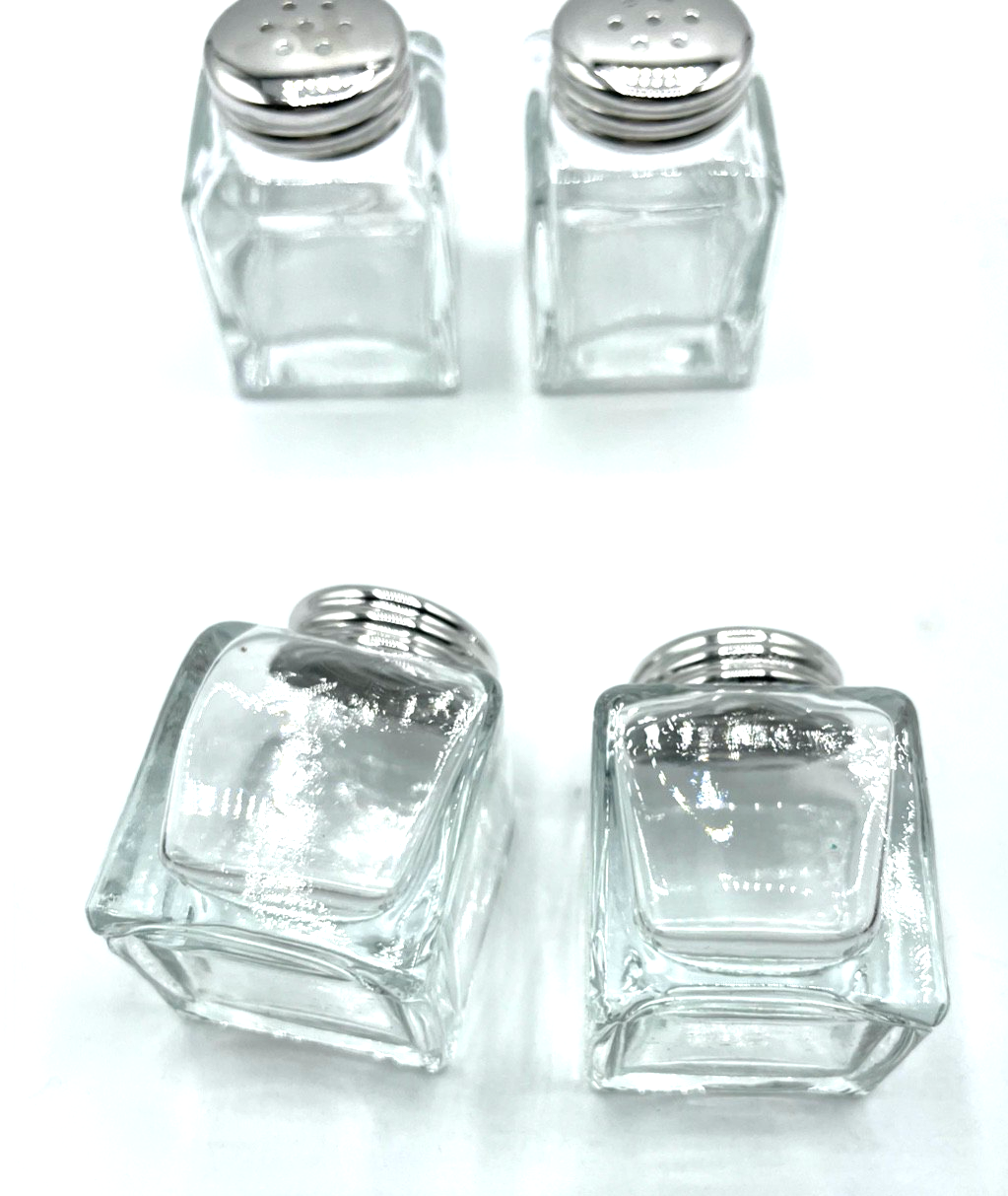 4 kleine vintage Salzsteuer aus Glas mit 925 Sterling Silber Deckel unbenutzt2