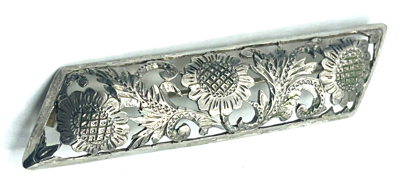 Antik 800 Silber Brosche Anstecknadel mit Durchbruch Distel Muster Handarbeit7