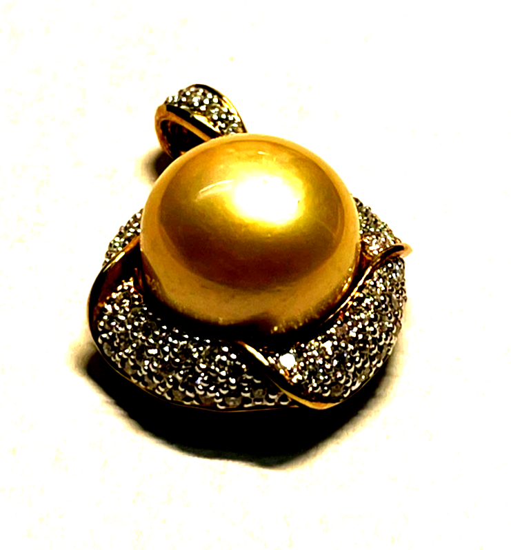 Elegant stattlicher 750 Gold 18 K Tahiti Perle Anhänger Ø 14 mm + Pavé Diamanten3