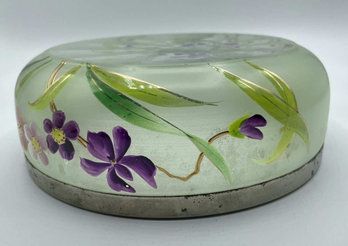 Jugendstil antik Glas Schüssel Anbieten Schale handbemalt Blumen Dekor5