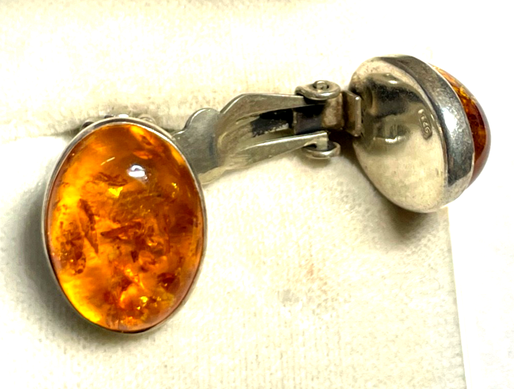 Elegante 925 Silber Ohrringe Ohrstecker Bernstein Cabochon L 16 mm B 13 mm5