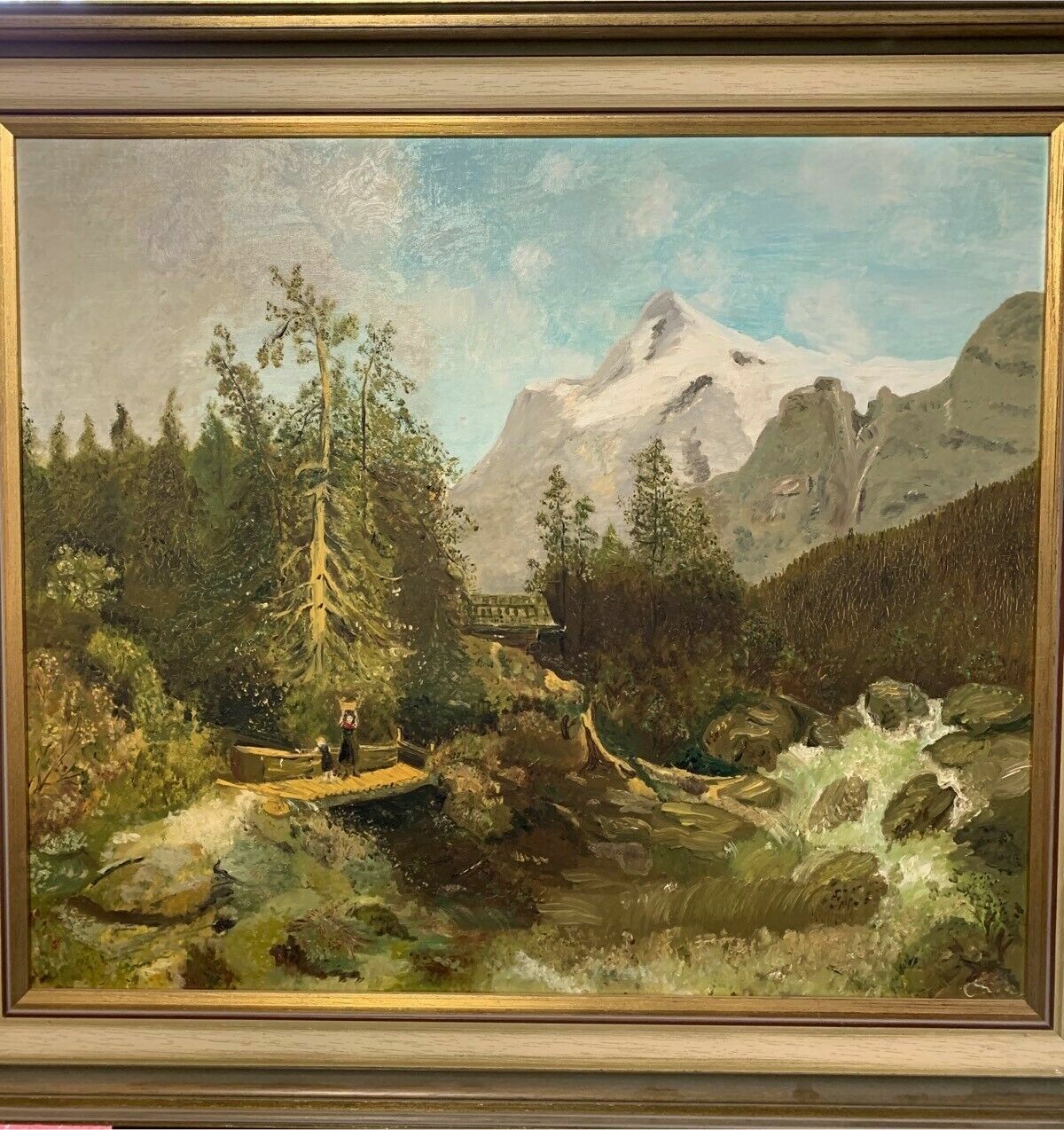Ölgemälde - Öl auf Leinwand - signiert Monogramm - 'Der Gebirgsbach' - gerahmt1