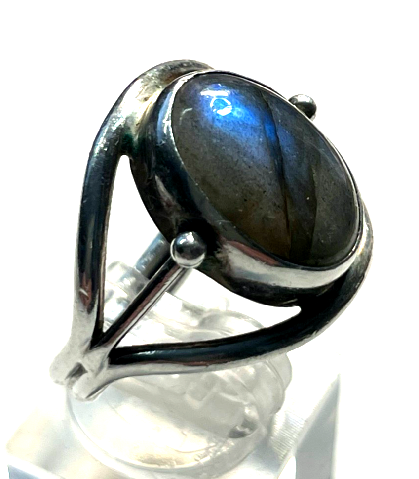 Solider 925 Silber Ring Labradorit Cabochon massiv Ø 20mm RG 63 Handarbeit1