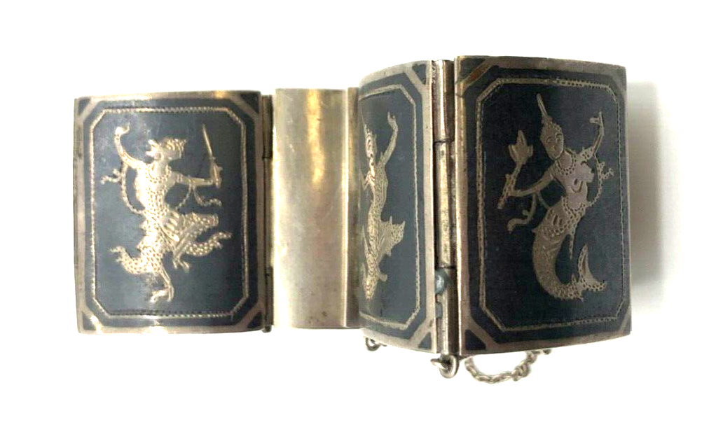 Stattliches vintage 925 Sterling Silber Armband Siam Tempeltänzer L 18 cm B 3 cm6