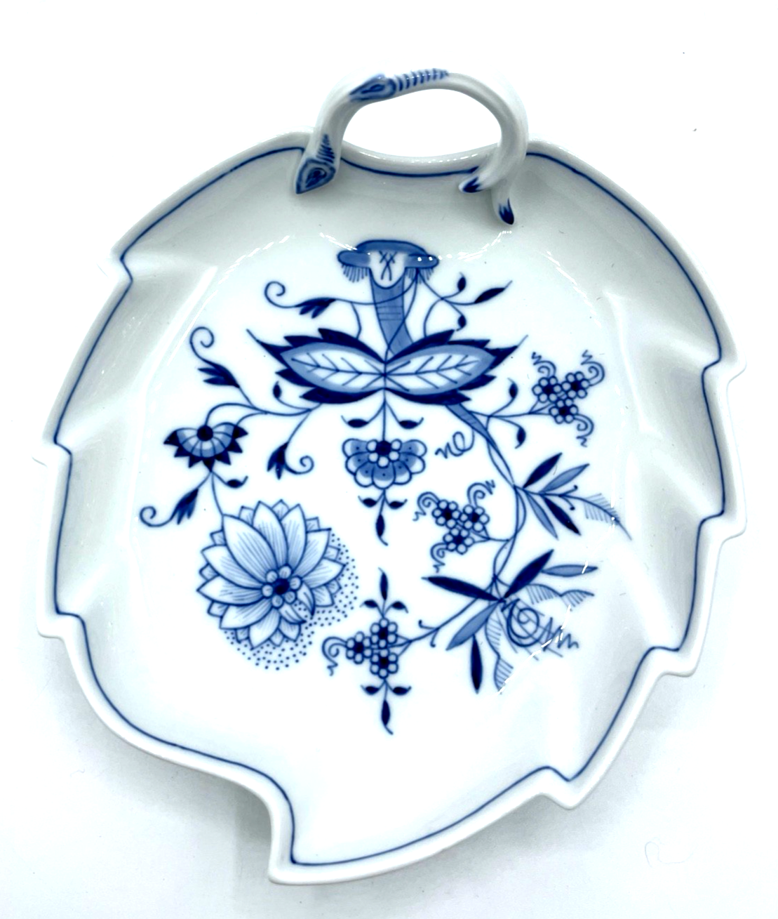 Vintage Meissen Porzellan Konfektschale Blatt im Zwiebelmuster 1A Zustand2