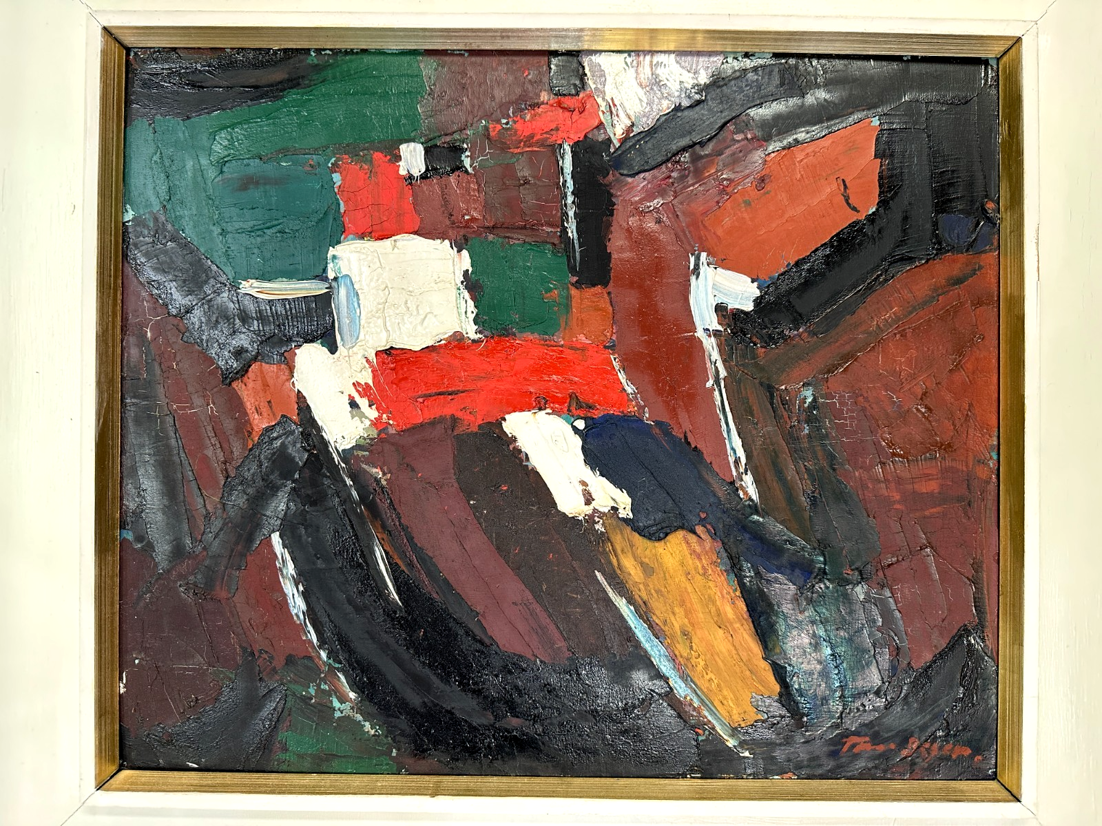 Tom Beyer – Abstrakte Komposition - Öl auf Holz - signiert - 60er Jahre - selten1