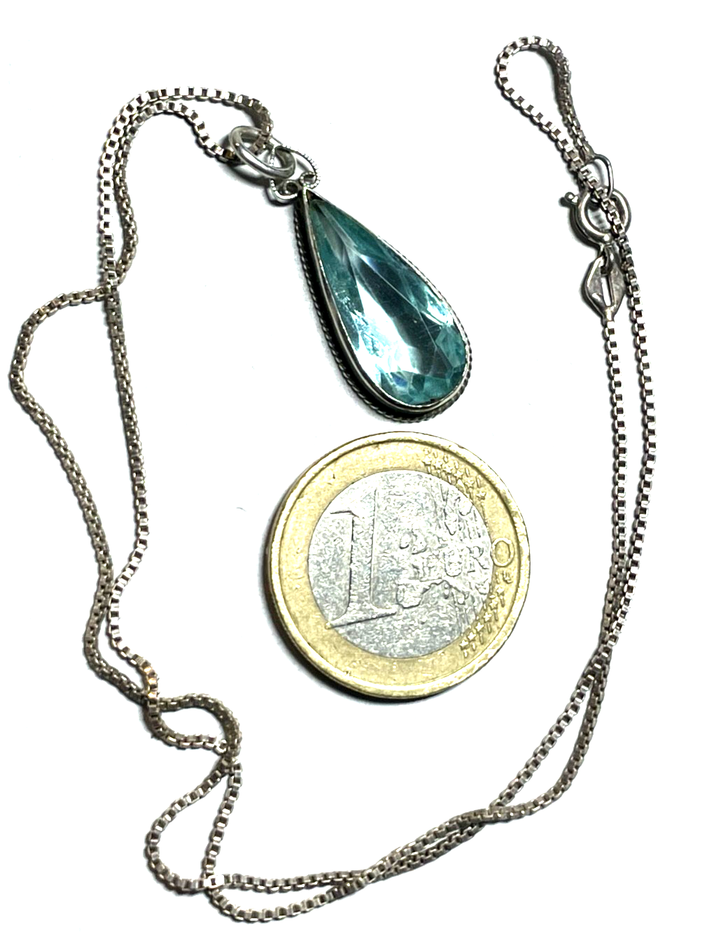 Antik Silber aquamarin farbiger Spinell Tropfen elegant + 42 cm Venezianerkette3