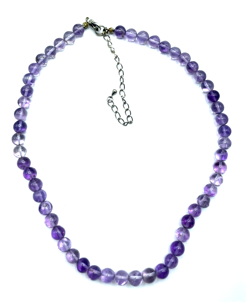 Helle echte Amethyst Kugelkette Ø 7 mm L 40-48,5 cm auf Edelstahl Kordel gepfl.2