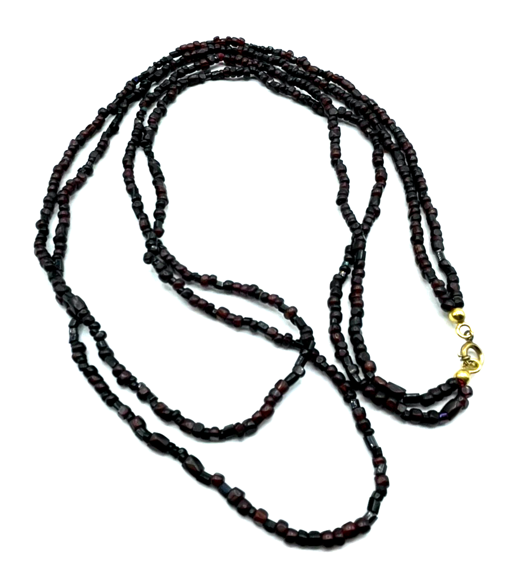 Antik zweireihige 75 cm lange Granat Kette Golddouble Federring gepflegt4