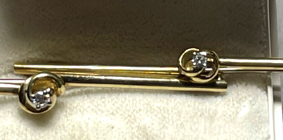 2x 585 Gold 14 K Gelbgold Brosche Nadel Stabbrosche je mit Brillant Juwelier9