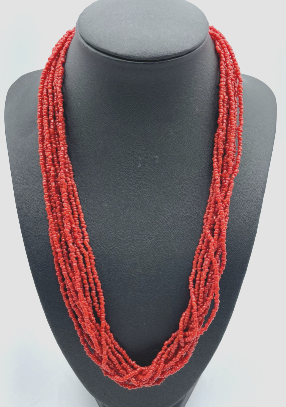 Vintage Korallenkette Korallen Perlchen 10 Stränge Collier L 53 cm B 30 mm gepfl1