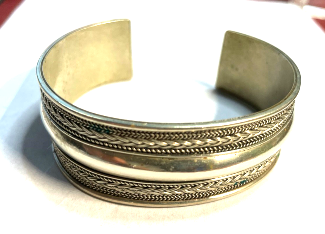 Unisex Ethno Style 925 Silber solider Armreif Armspange 23 mm breit flexibel1