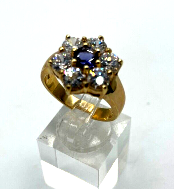 925 Silber Ring vergoldet Silberring üppig Zirkonia Amethyst Lila Ø 19 mm RG 606