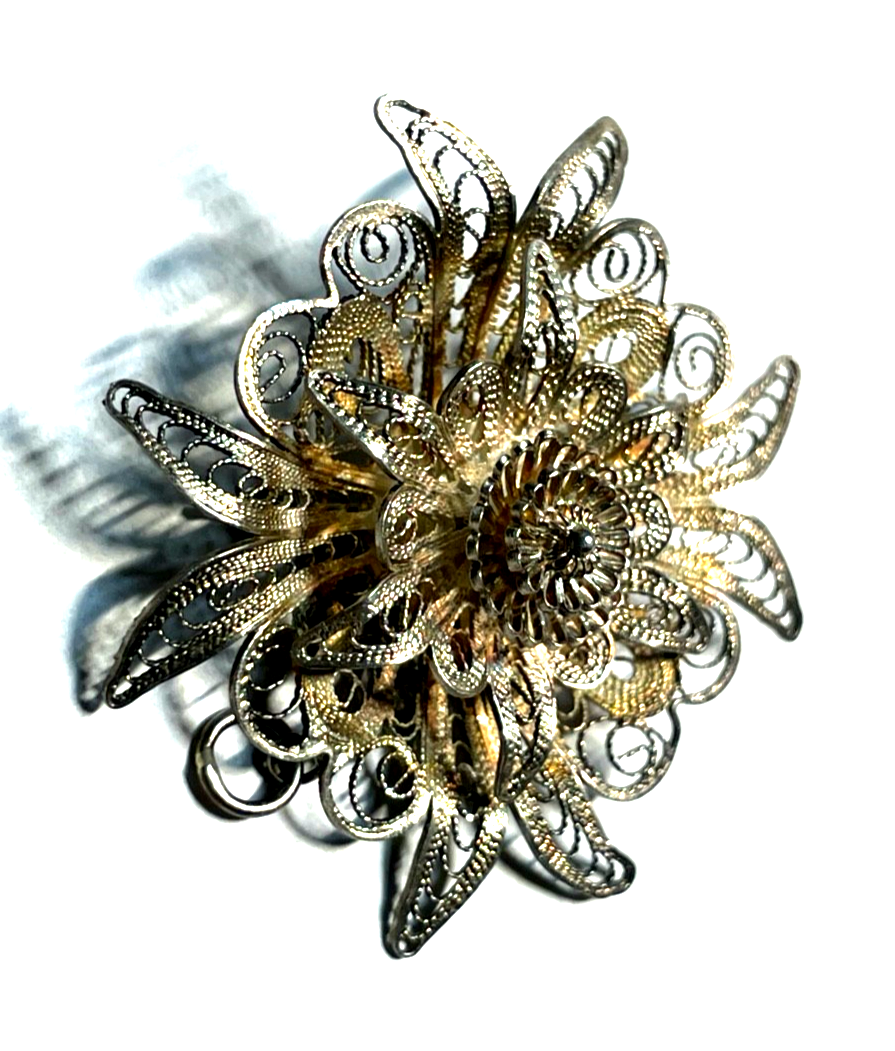 Antik 800 Silber Brosche Anstecknadel Filigransilber Anhänger Tracht Ø 45 mm2