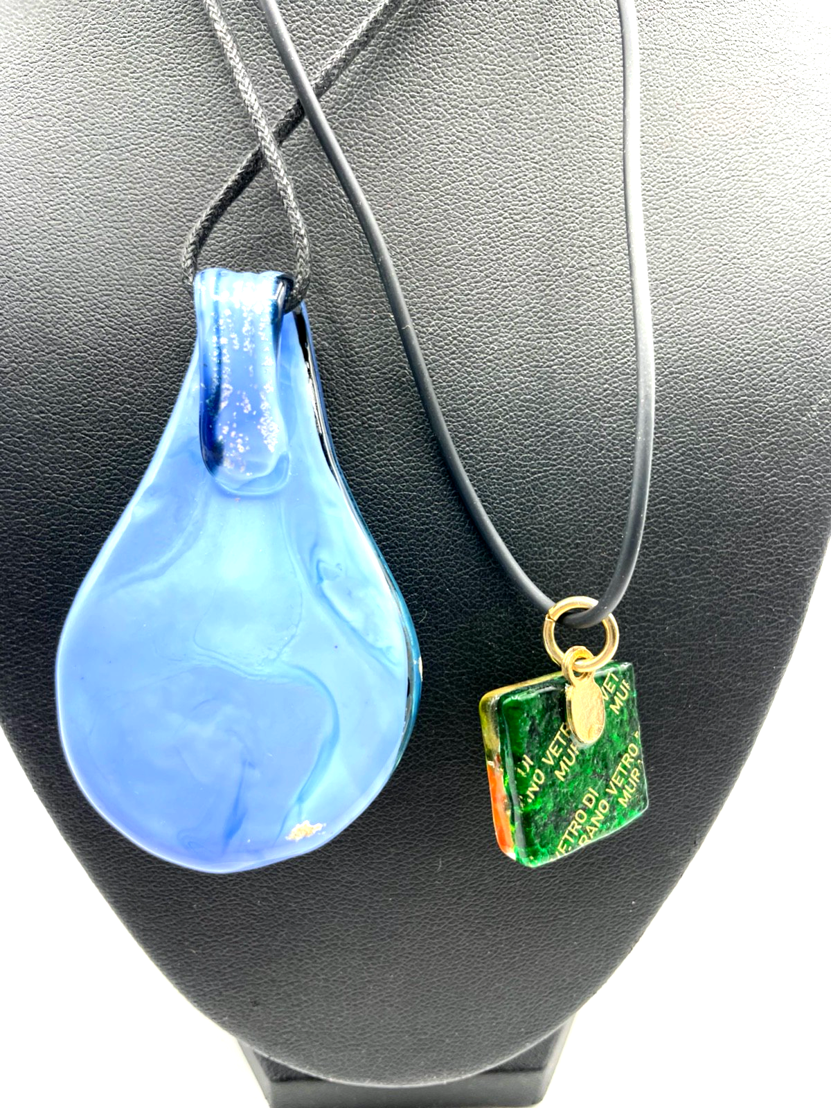 Vintage Handarbeit Murano Glas Schmuck 2 Ringe 2 Anhänger sehr gepflegt5