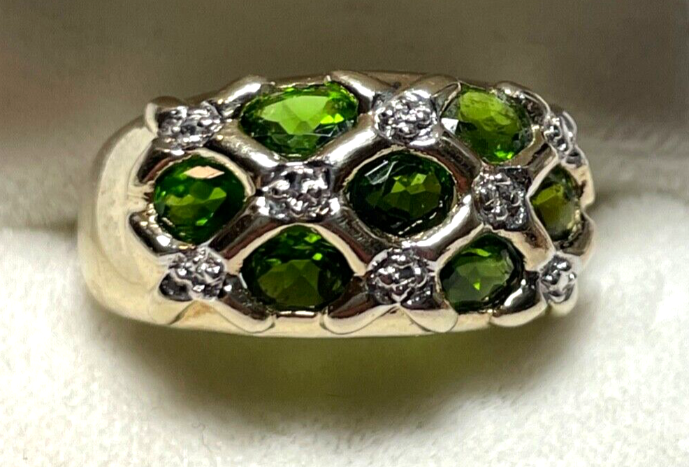 Prächtiger 925 Silber vergoldet Ring 7 x Chromdiopsid Ø 19 mm RG 60 Juwelier neu0